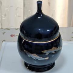 ○5745#0401　深川製磁/ボンボン入れ(キャンデーポット)ルリ鮎　0112 ○5745#0513 深川製磁/ボンボン入れ(キャンデーポット)ルリ鮎 0112