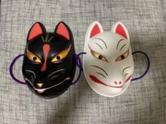 狐　お面　コスプレ　前撮り　白狐　黒狐　結婚式のサムネイル