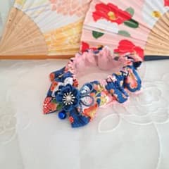 短毛シュシュ和風つまみ細工(青)わんちゃん猫ちゃん用 短毛シュシュ和風つまみ細工(青)わんちゃん猫ちゃん用 - メルカリ