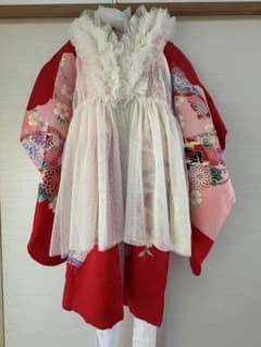七五三 被布 チュール フリル 赤 白 ピンク アイボリー メロウ ドレス 3歳 七五三 着物セット 3歳 被布 フリル付き - メルカリ