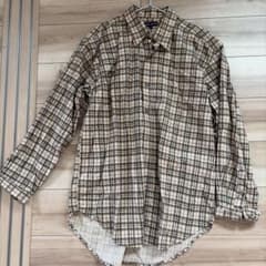 UNIQLO チェック柄長袖シャツ ベージュ Lのサムネイル