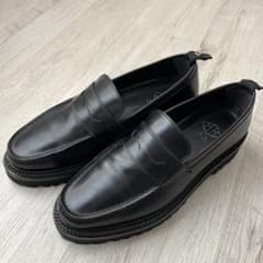 【WH ダブルエイチ】ローファー 27.5 厚底 黒 レザー 美品 WH ダブルエイチ ローファー 干場 ブラック レザー 厚底 サイズ7