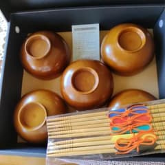 木製漆器 汁椀 5客セット お箸付きのサムネイル