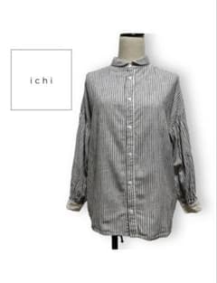 美品　ichi イチ　丸襟コットンリネンブラウス　ストライプ　バックギャザーのサムネイル