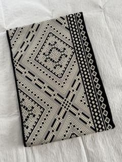 こぎん織り 正絹 黒地 八寸名古屋帯 生成 こぎん刺し調 織り帯 美品