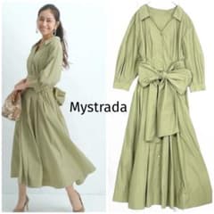新品タグ付✨Mystrada ボリュームフレアシャツワンピース カーキ 36