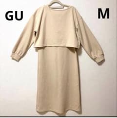 GU Two-Way Sleeveless Dress and Sweatshirt Set (Beige, Size M)