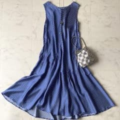 美品☆カデュネ ノースリーブ フレアワンピース ストライプ Aライン 