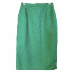 Vintage tight skirt, green, gold buttons, size L-XL, flattering silhouette, knee-length.