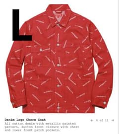 Supreme Denim Logo Chore Coat Red Lのサムネイル