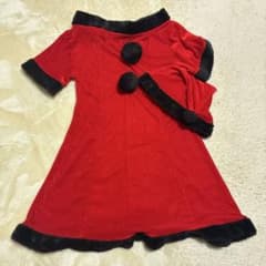 サンタコスプレ衣装 赤黒 ベロア調 ワンピース 帽子セットのサムネイル