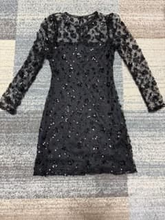 ZARA シースルー スパンコール ブラック ワンピースのサムネイル