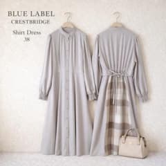 美品⭐️ブルーレーベルクレストブリッジ ドライサテンシャツドレス 38