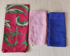 古布 スカーフ 3枚 セット まとめ売り シルック風 昭和レトロ 資材 植物柄のサムネイル