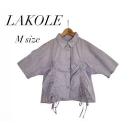LAKOLE 半袖シャツ パープル 水色 Mサイズ ドロスト ラコレ 綿100%のサムネイル