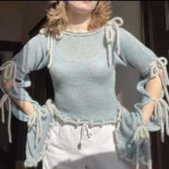 リボン ニット 青のサムネイル