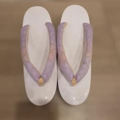 三段草履 厚底 ホワイト 薄紫鼻緒のサムネイル