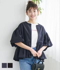 coca ジャケットレディースパリフワバルーンスリーブギャザーノーカラーフレアのサムネイル