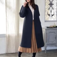ANAYI アナイ カルゼリバー ノーカラー ロングコート ベルト付き