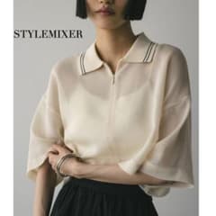 美品】STYLEMIXER ラインカラーメッシュトップ アイボリー - メルカリ