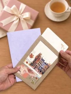 【メッセージカード（ポストカードサイズ）】封筒付き『紅葉旅行気分』ハンドメイドのサムネイル