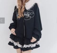 OLIVE des OLIVE ファー付きティアードパーカー 黒のサムネイル