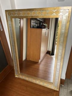 英国アンティークチーク古木ウォールミラー/木製壁掛け鏡/立鏡/姿見(92