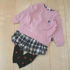 ポロベア 刺繍 トレーナー チェック柄  パンツ いちご柄 タイツ コーデセットのサムネイル