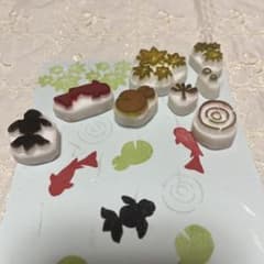 ＊消しゴムはんこ＊ 金魚・水草・紅葉・波紋の 8個セットのサムネイル