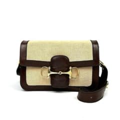 【美品】セリーヌ　ショルダーバッグ　ホースビット　キャンバス　レザー　ベージュ