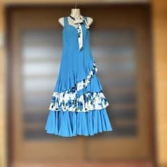 フラメンコ衣装 ドレス ブルー 花柄 フリル - メルカリ