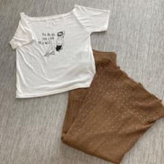 しまむら プチプラあや　透かし編みロングスカート　オフショルTシャツセットのサムネイル