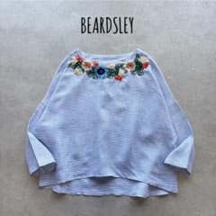 【美品】 ビアズリー 近年モデル リネンシャツ ブラウス ボーダー 花柄刺繍 美品】 ビアズリー 近年モデル リネンシャツ ブラウス ボーダー 花柄