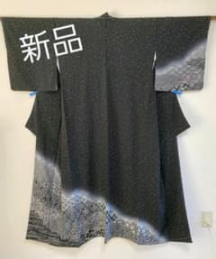 新品 未使用 高級ちりめん 付け下げ 訪問着 しつけ糸付き 黒地 - メルカリ