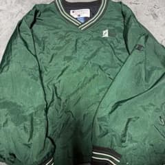 【90s】Champion チャンピオン Vネック ナイロンプルオーバー L 緑のサムネイル