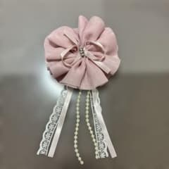 ピンク シフォン コサージュ ブローチ レース パールのサムネイル