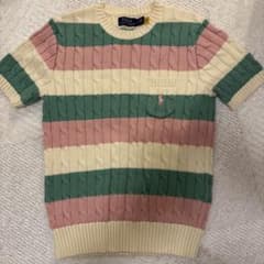Polo Ralph Lauren 半袖 ケーブルニット S ピンク グリーン - メルカリ