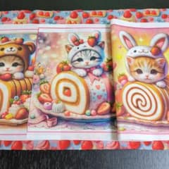 ①未使用 可愛い猫ちゃんパネル生地3枚＆デザ-ト柄生地です。 - メルカリ