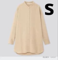 ユニクロ リネンブレンドスタンドカラーチュニック（長袖）　ベージュ　S シャツのサムネイル