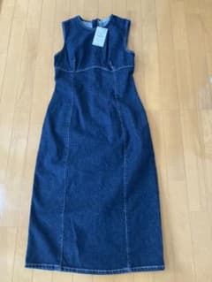新品ZARA ノースリーブダークデニムロングワンピース Lのサムネイル
