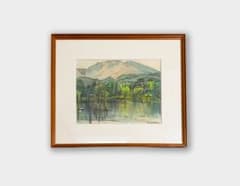 石川滋彦「裏磐梯・彌六沼」水彩画 風景画 真作 額装 インテリア #579