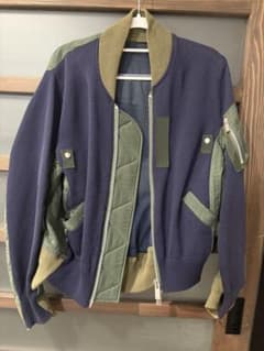 sacai ニットコンビ ブルゾン ネイビー×カーキ　サイズ1のサムネイル