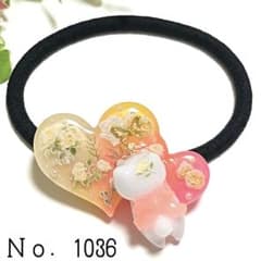 レジンヘアゴム、ハート蝶々猫ちゃん No．1036 レジン ダブルハート 猫 蝶 薔薇 ヘアゴム キーホルダー
