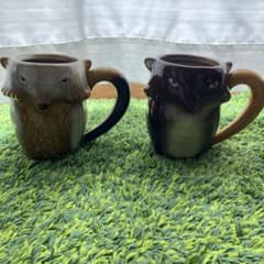2個　キツネ　マグカップ　白　茶色　大容量　ペア　コップ　食器　陶器　狐　きつねのサムネイル