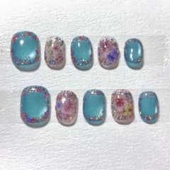 ネイルチップ フラワー ブルー ラメ - 2