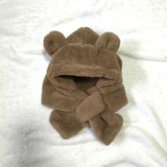 베이비 곰 귀 첨부 후드 첨부 머플러 브라운
