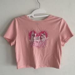 【SHEIN】ピンク 猫プリント 半袖Tシャツ Lサイズのサムネイル