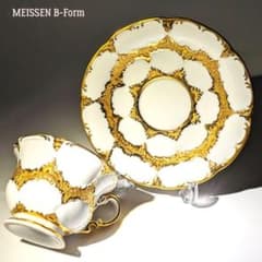 マイセン Bフォーム 金彩レリーフ カップ＆ソーサー 白磁 MEISSEN 双剣