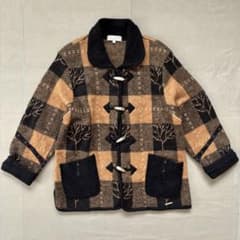 ダッフルコート ウール100% チェック柄 ショート丈 トグルボタン L 秋冬のサムネイル