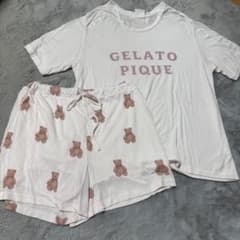 gelato pique ルームウェア　テディベア　ホワイト　上下セット ジェラートピケ くま セットアップ ルームウェア テディベア ピンク